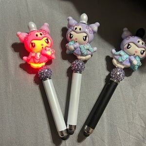 Kuromi light up 2 in 1 stylus pen with extra pen refill.